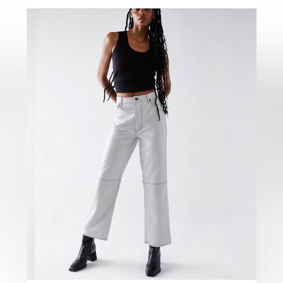 We The Free Pants - Free People The It Factor Vegan Leather Wide Leg Pants Off White Size 8